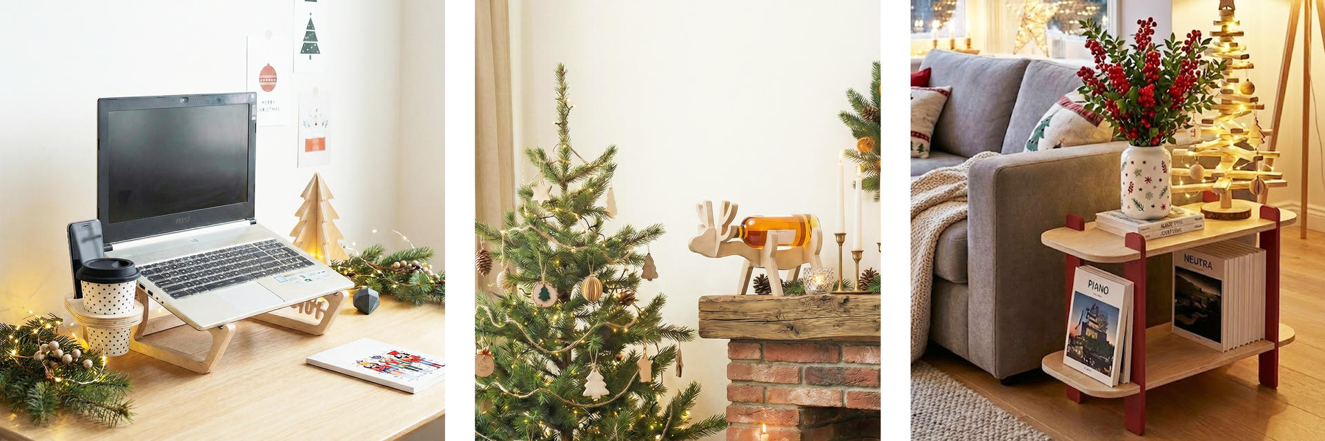 Tufetto ahşap geyik şaraplık yılbaşı dekorasyonu